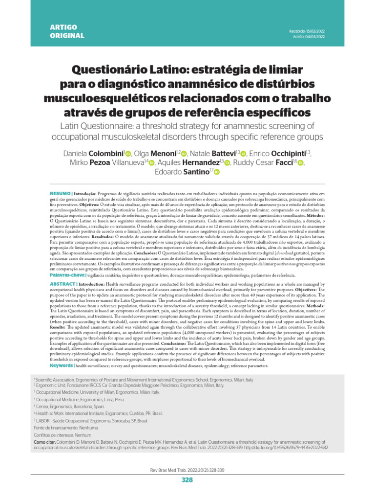 Questionário Latino para Distúrbios Musculoesqueléticos | PDF | Dor ...