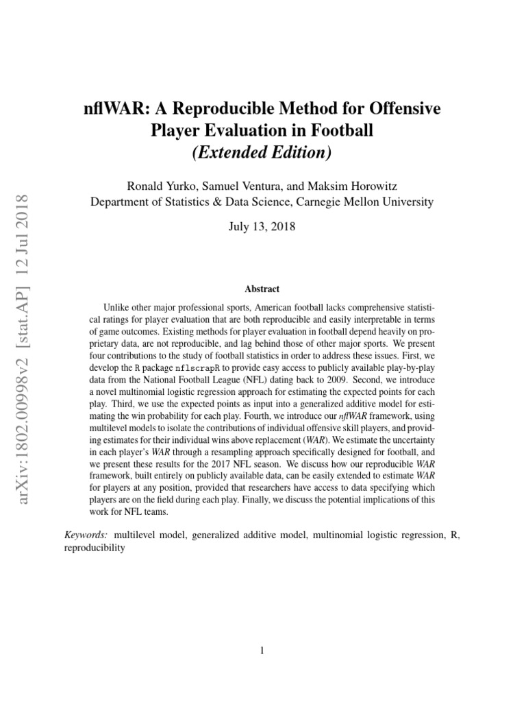 Nflwar: A Reproducible Method For Offensive Player Evaluation in ...