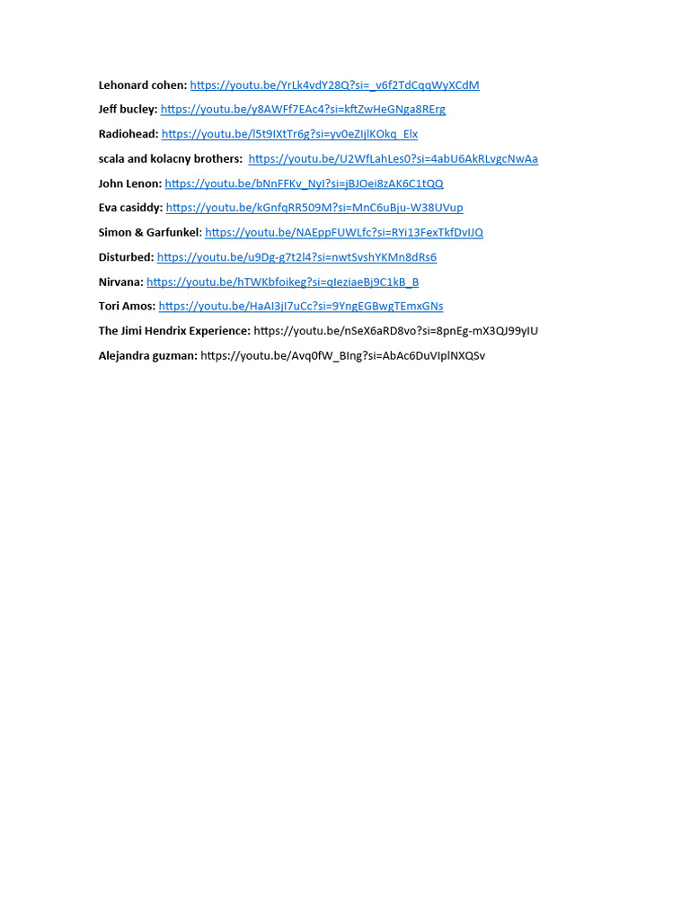 Music Video Links Compilation | PDF | Art
