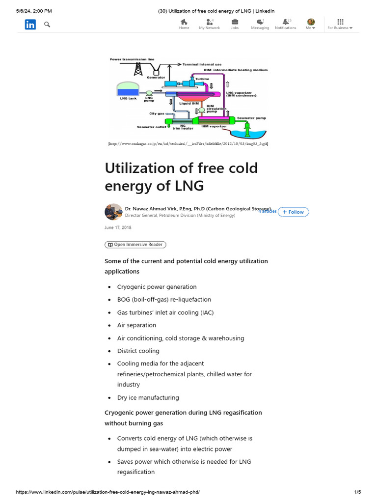 Utilization of Free Cold Energy of LNG - LinkedIn | PDF | Liquefied ...