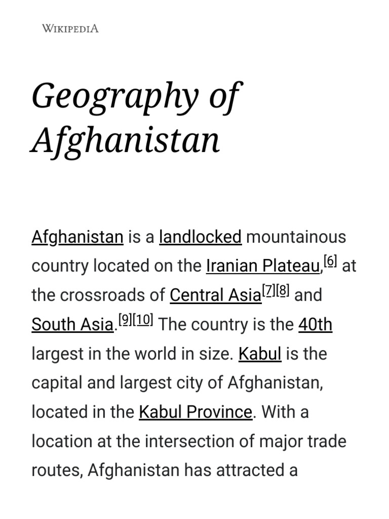 Geography of Afghanistan - Wikipedia | PDF | Afghanistan | Physical ...