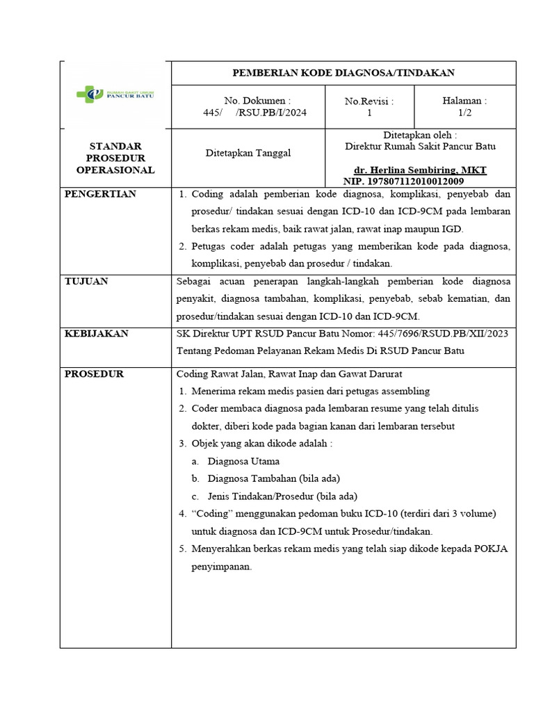 Prosedur Coding Diagnosa Medis RSU | PDF | Sains & Matematika ...