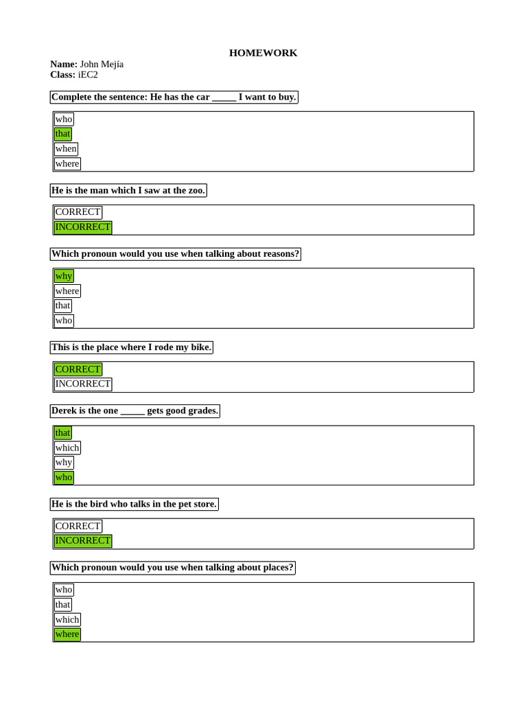 Pronoun Usage Homework Quiz | PDF | Foreign Language Studies | Poetry