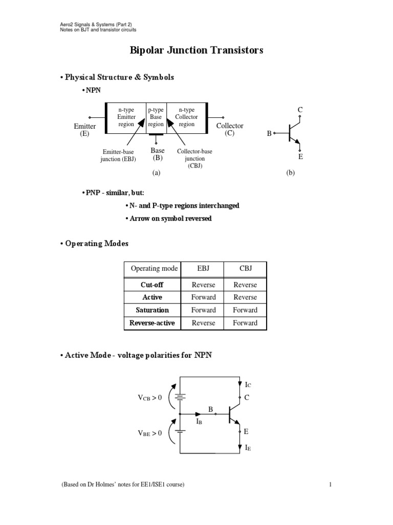 Transistor Circuit Notes PDF Bipolar Junction Transistor