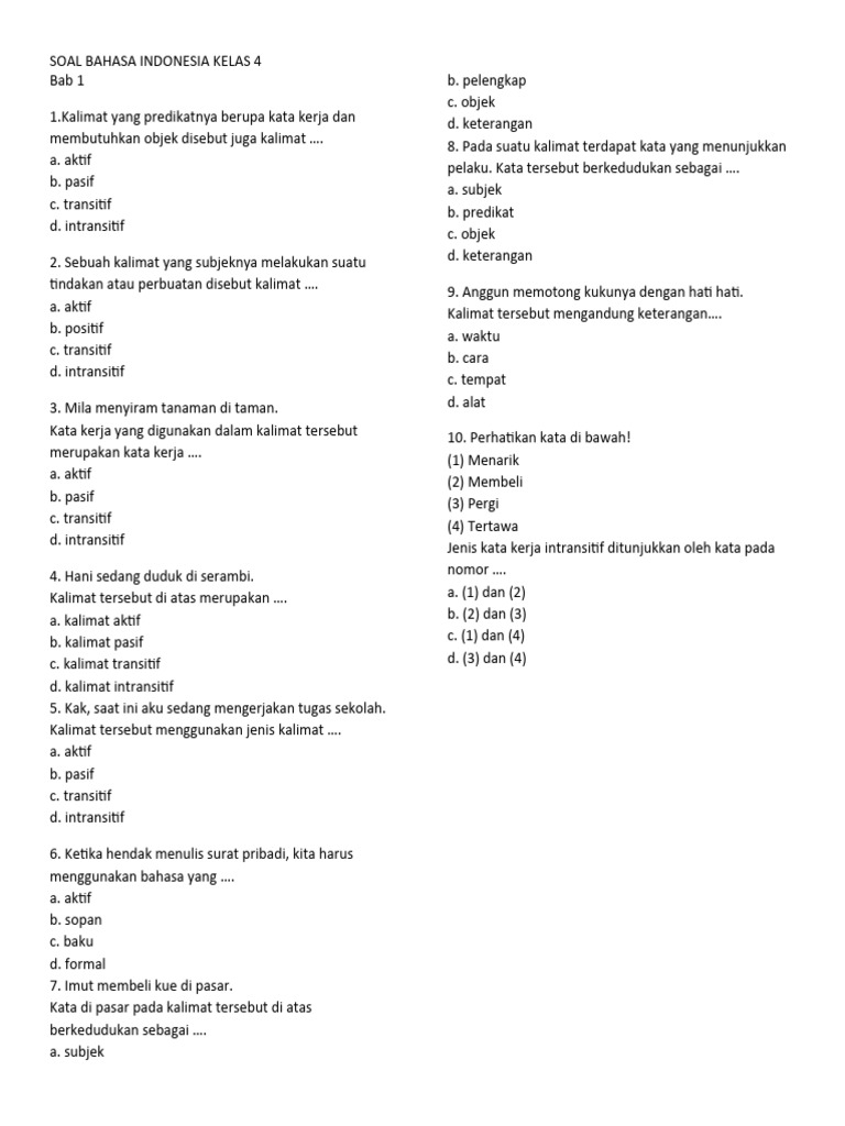Soal Bahasa Indonesia Kelas 4 Kurikulum Merdeka | PDF | Seni & Disiplin ...