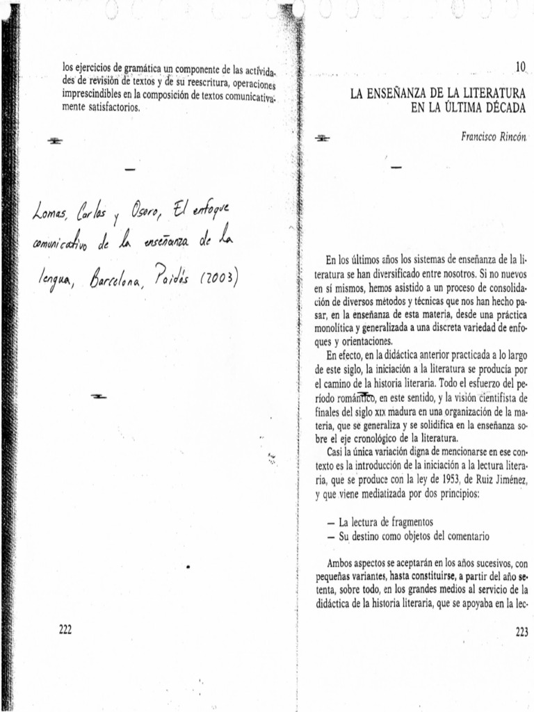 Francisco Rincón, La enseñanza de la literatura | PDF