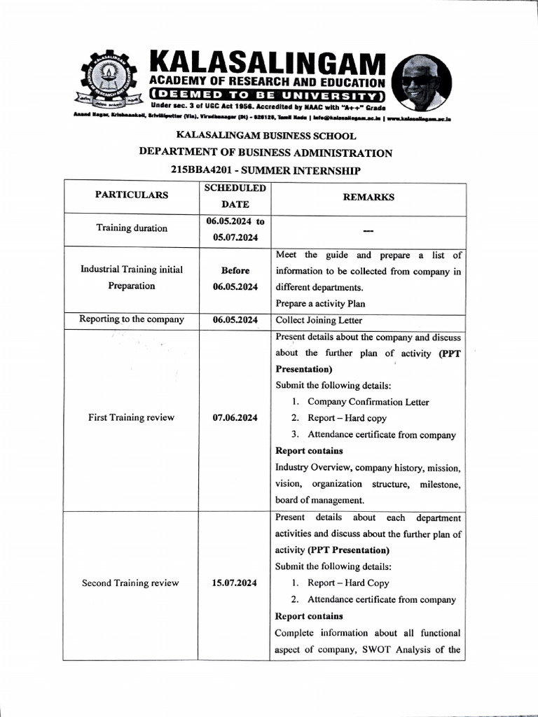 Internship schedule 1 pdf
