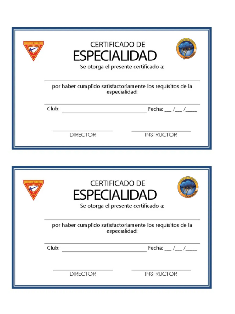 Certificado De Especialidad 1 Pdf