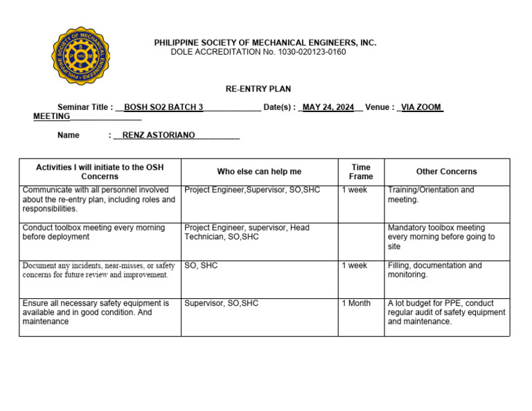 Re entry plan pdf