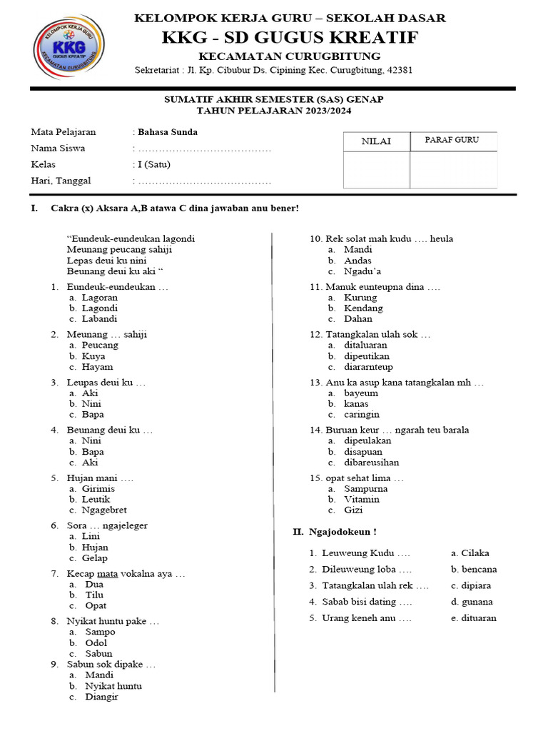 Panduan Lengkap Download Soal UAS Bahasa Sunda Kelas 1: Persiapan Optimal untuk Sukses Akademik