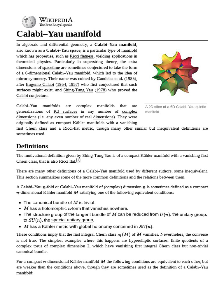 Calabi yau manifold pdf mathematical physics geometry