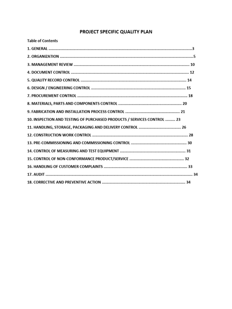 Project specific quality plan pdf quality assurance specification