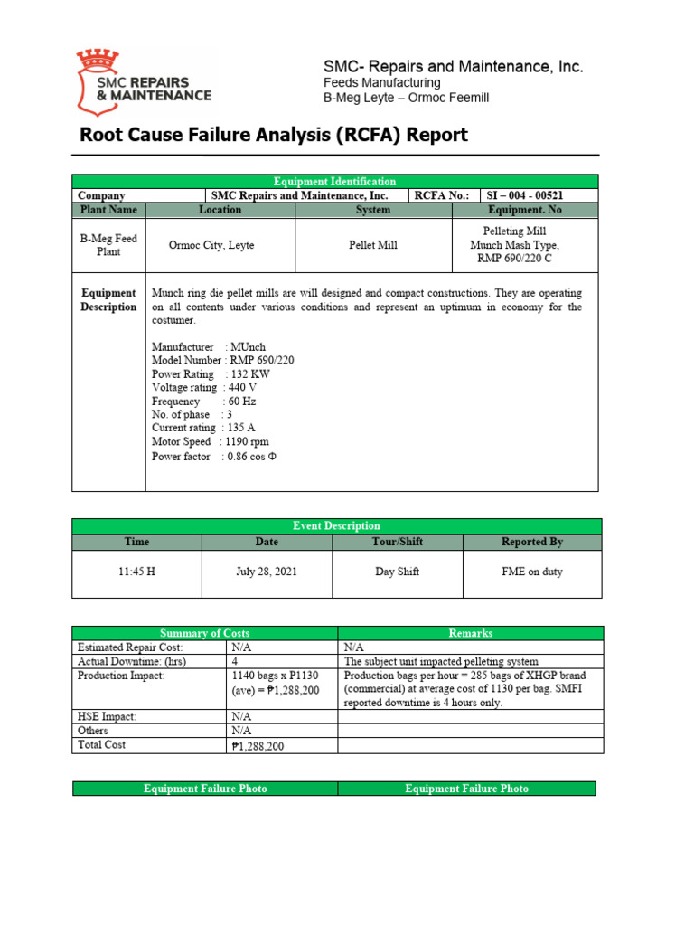 RCFA Report for Pellet mill ( july 28 trouble ) | Download Free PDF | Risk