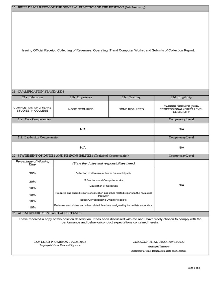 Position description form dbm csc form no 1 2 pdf business