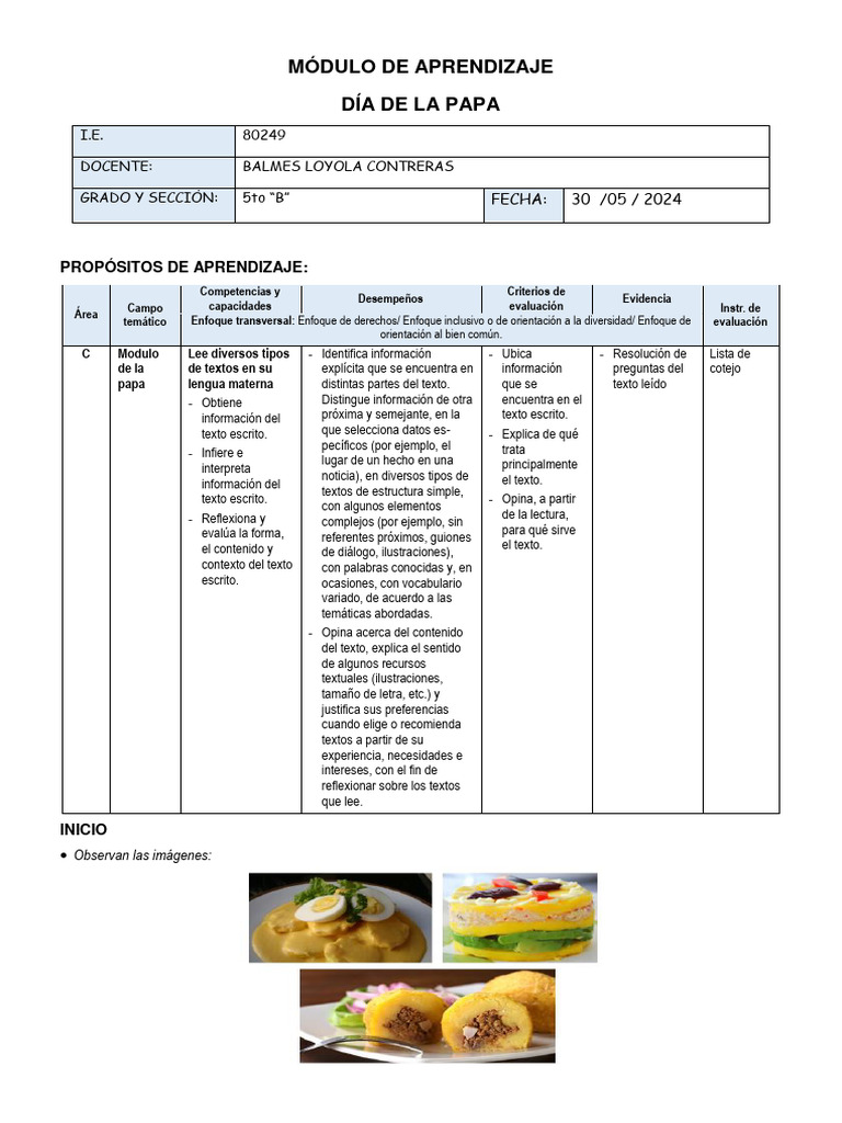 5°b Grado - Modulo - Dia - de - La - Papa - Dia - 30 - de - Mayo | PDF ...