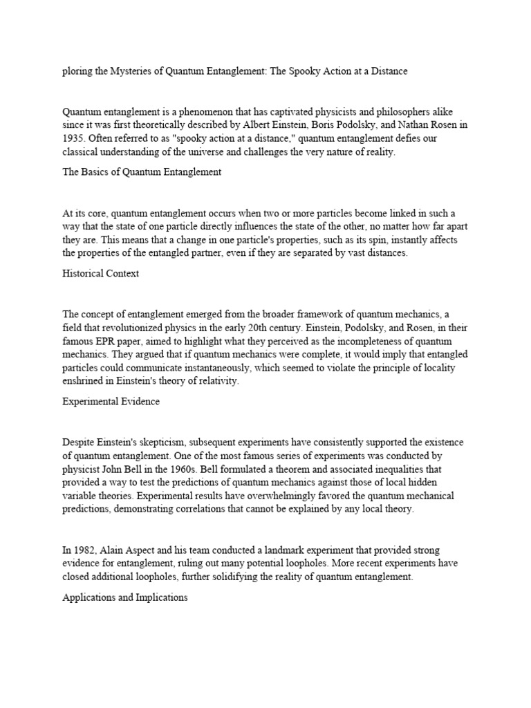 Eploring The Mysteries of Quantum Entanglement | PDF | Quantum ...