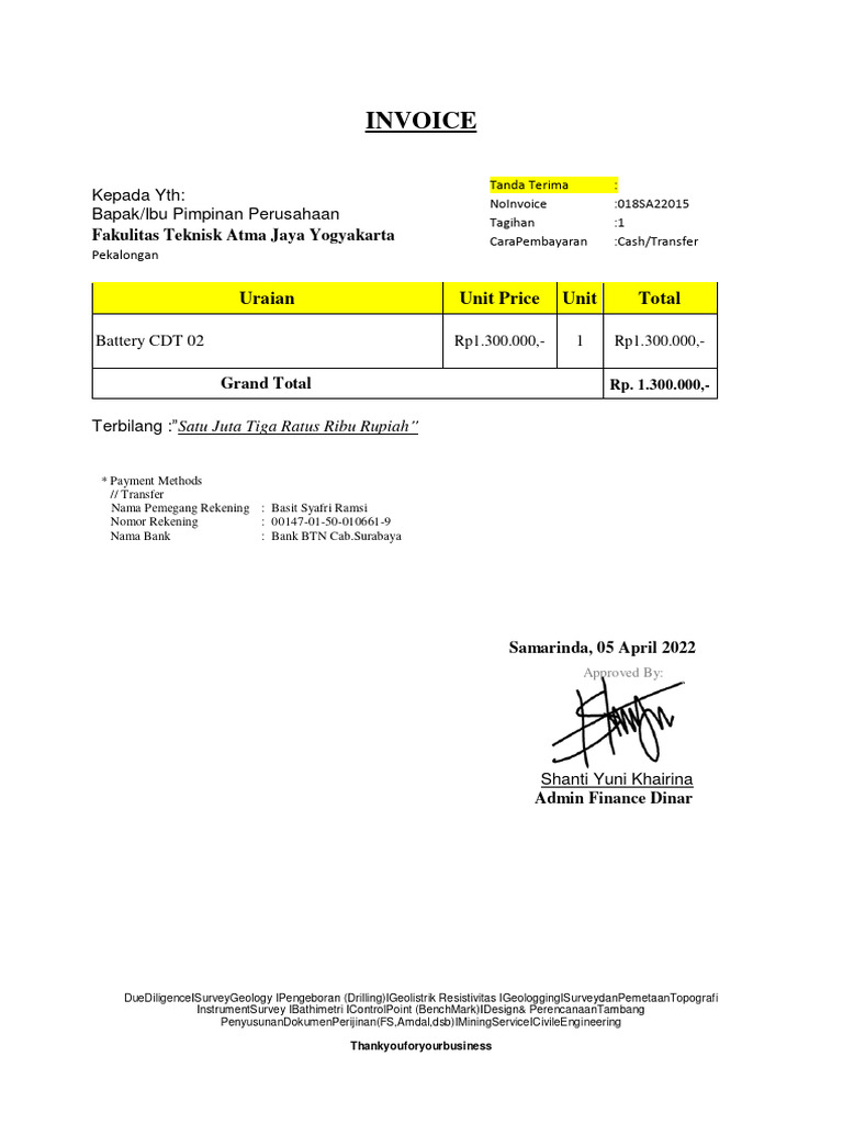 Invoice for Atma Jaya Yogyakarta | PDF