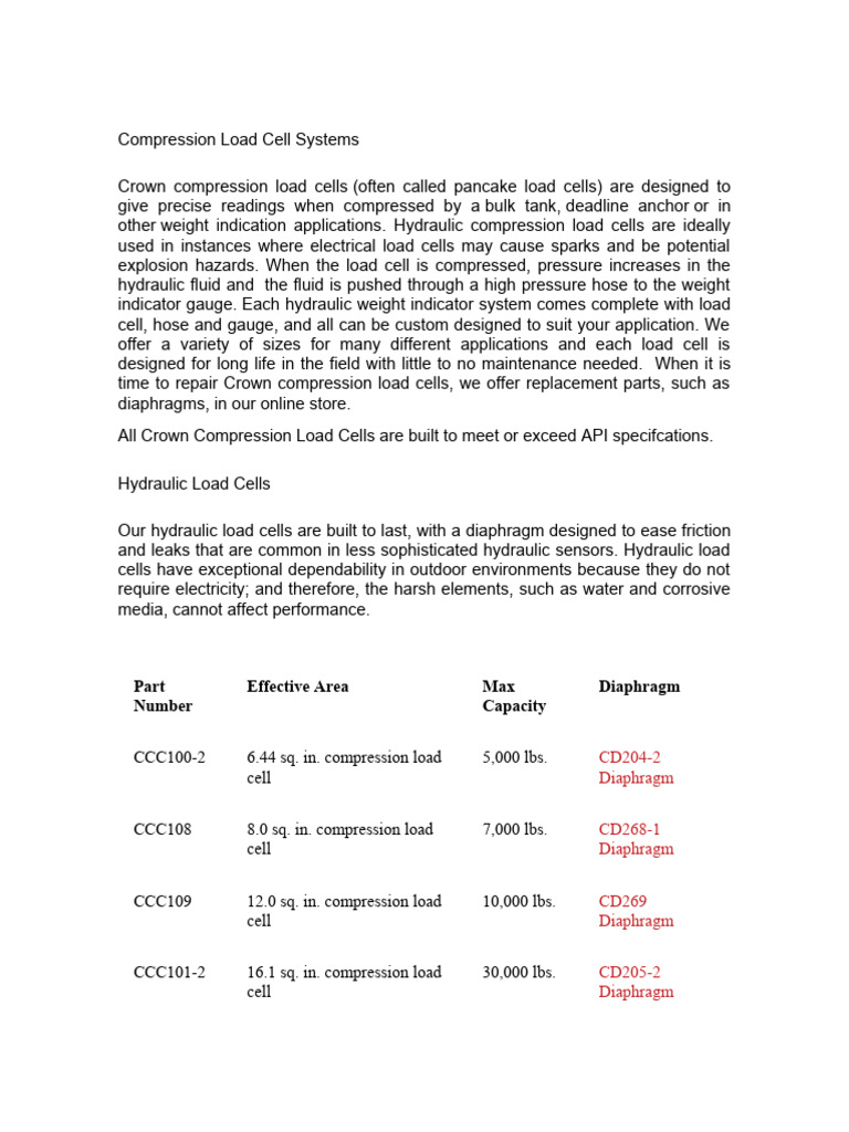 Hydraulic Compression Load Cell Systems | PDF | Mechanical Engineering ...