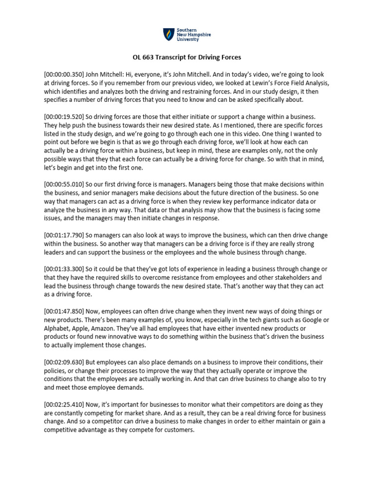 OL 663 Transcript For Driving Forces | PDF | Profit (Economics ...