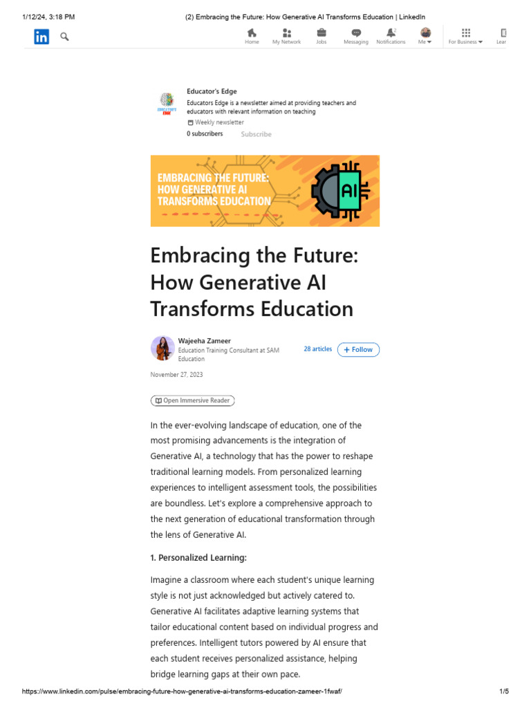 Generative AI's Impact on Education | PDF | Artificial Intelligence ...