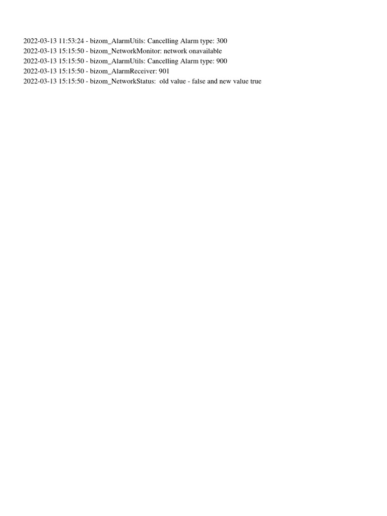 Bizom Alarm and Network Logs Summary | PDF