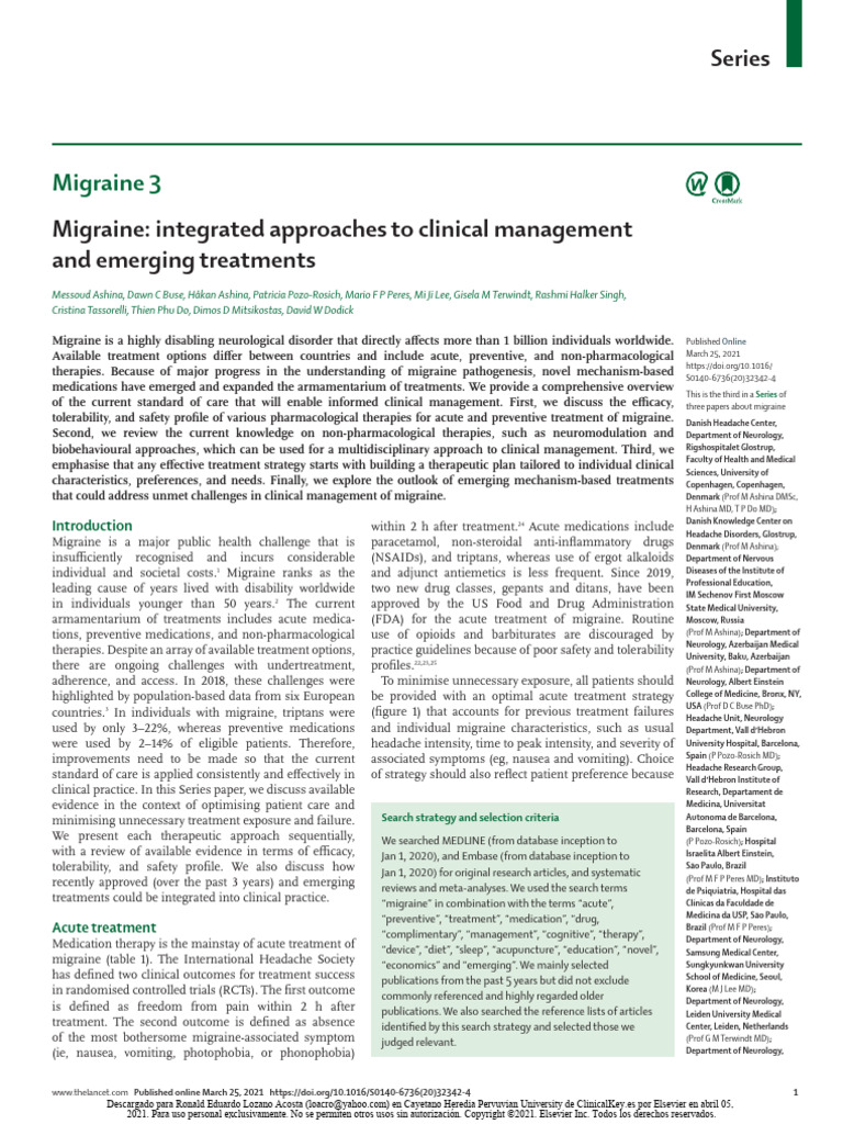 Migraine Integrated Approaches To Clinical Management | PDF | Migraine ...