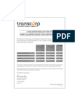 Transcorp Unaudited 3rd Quarter 2011 Results