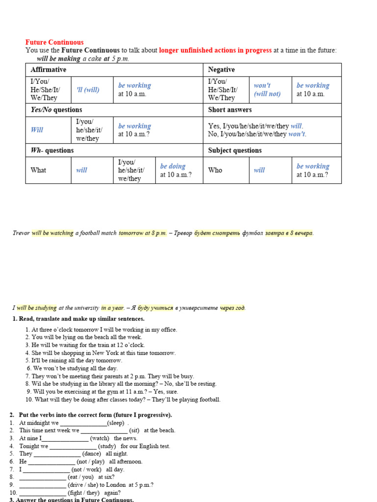 Future Continuous Rule Class Notes | PDF | Syntax | Language Mechanics