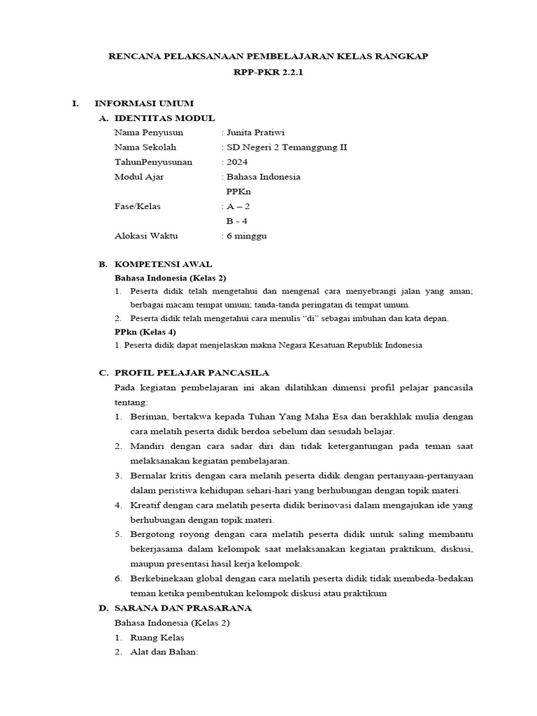 Modul Ajar Bahasa Indonesia dan PPKn | PDF | Seni & Disiplin Bahasa ...