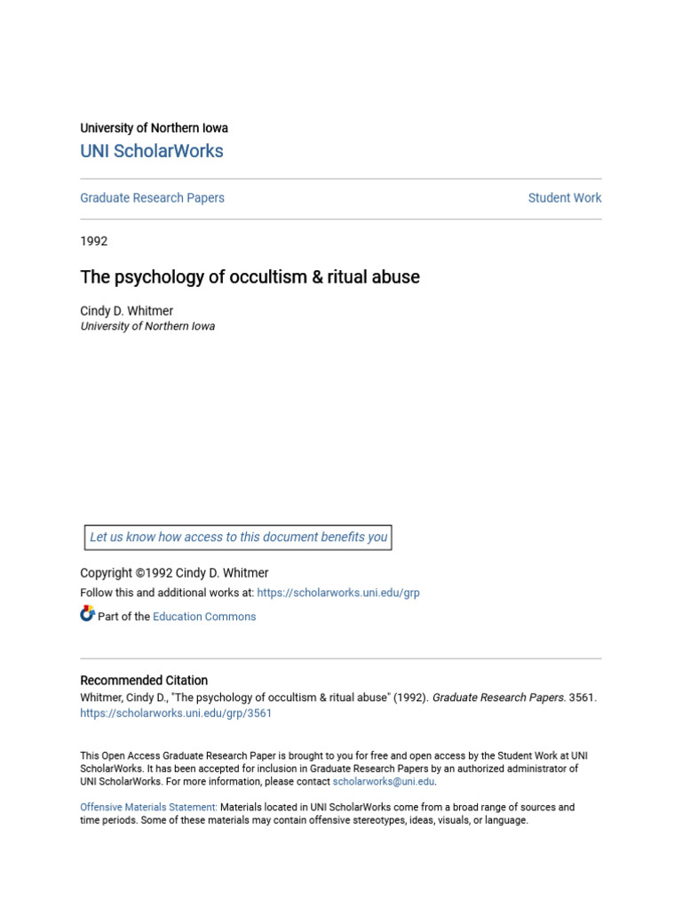 The Psychology of Occultism & Ritual Abuse | PDF | Mental Disorder ...