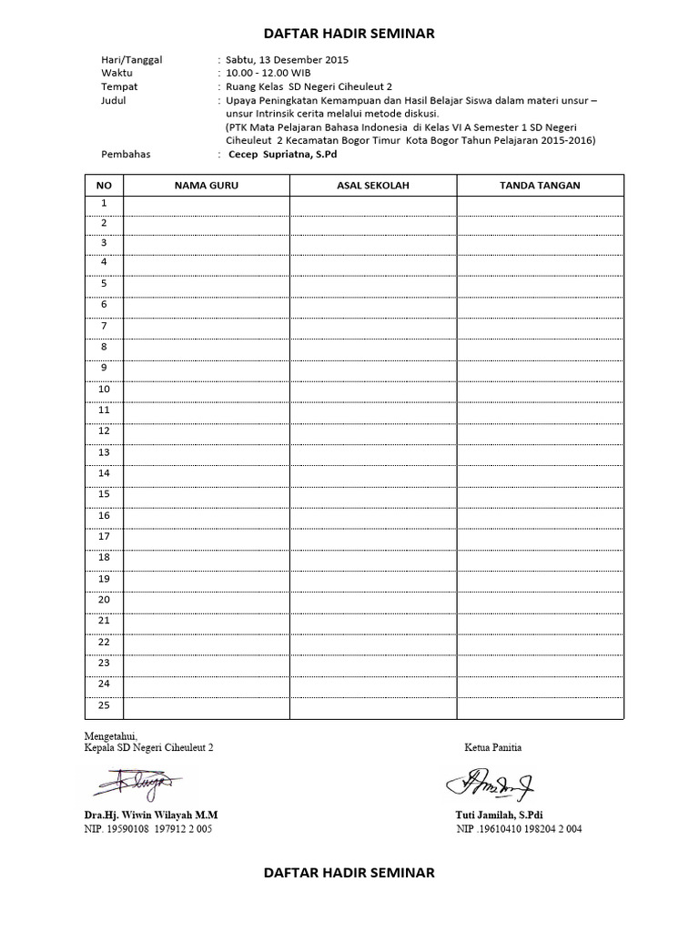 Daftar Hadir Seminar Pdf