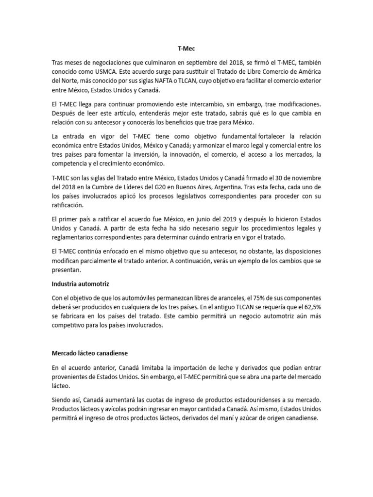 t-mec | PDF | Derecho laboral | Tratado de Libre Comercio Norteamericano
