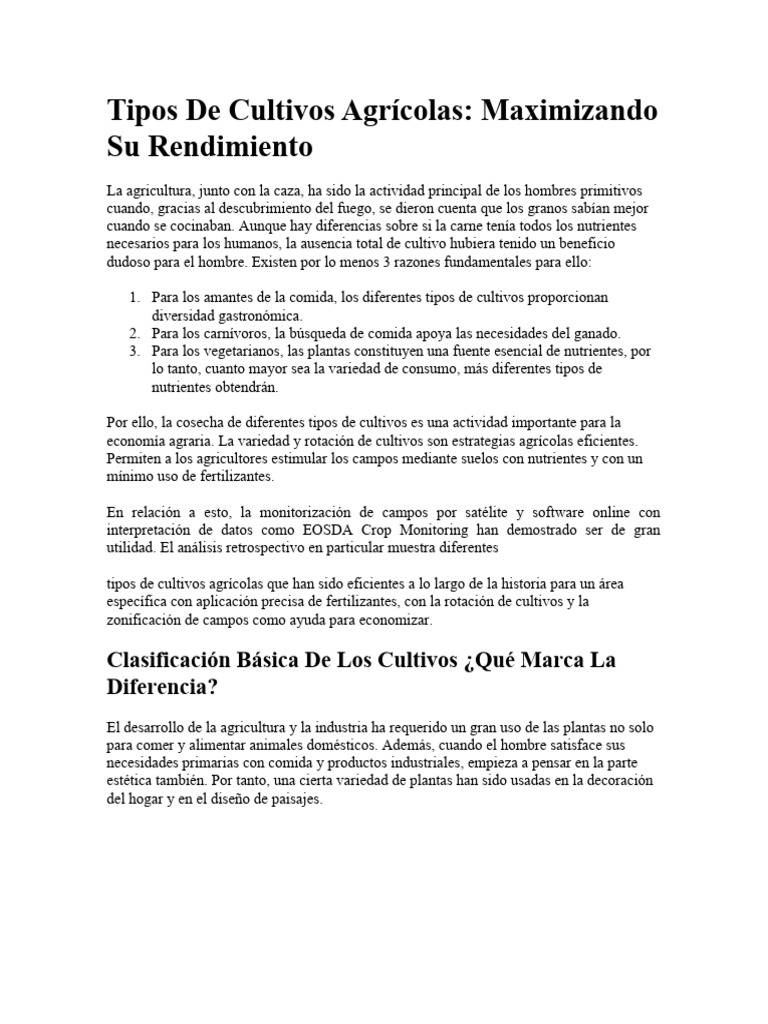 Tipos y Clasificación de Cultivos Agrícolas | PDF | Agricultura | Cultivos