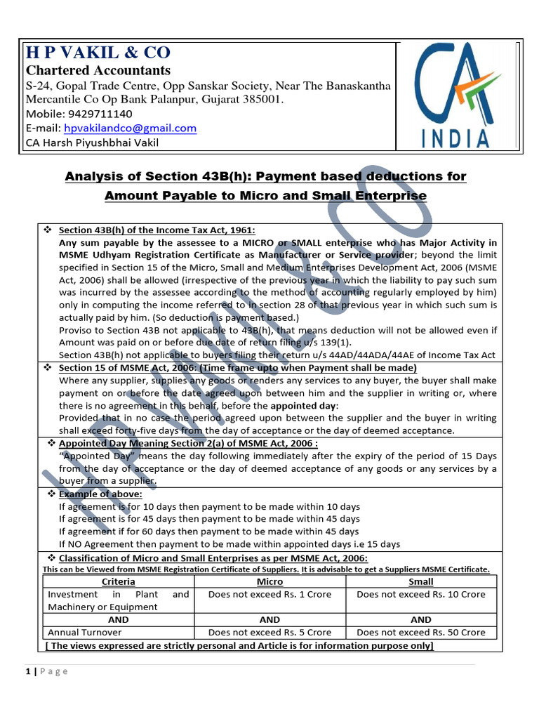 Section 43B(h) Deductions for MSMEs | PDF | Small And Medium Sized ...