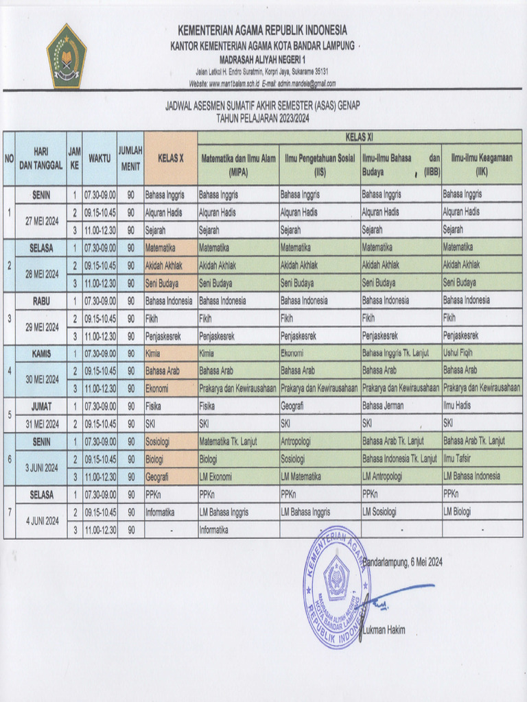 Jadwal Asas 2023 2024 Pdf