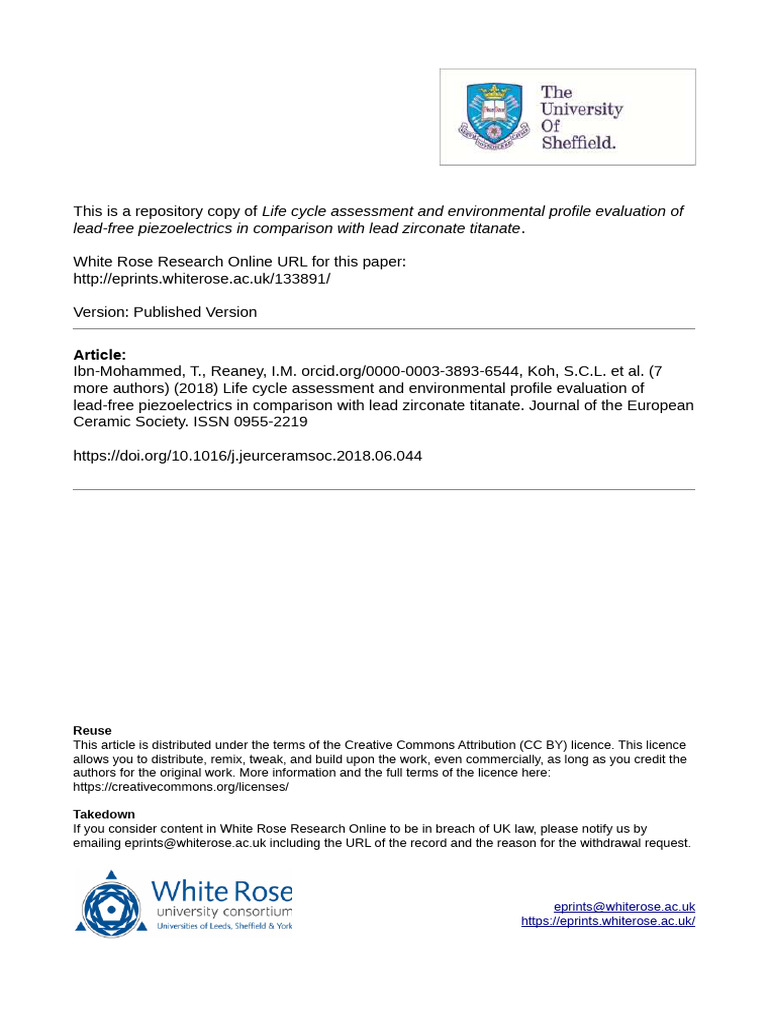 Life Cycle Assessment and Environmental Profile Ev | PDF | Life Cycle ...