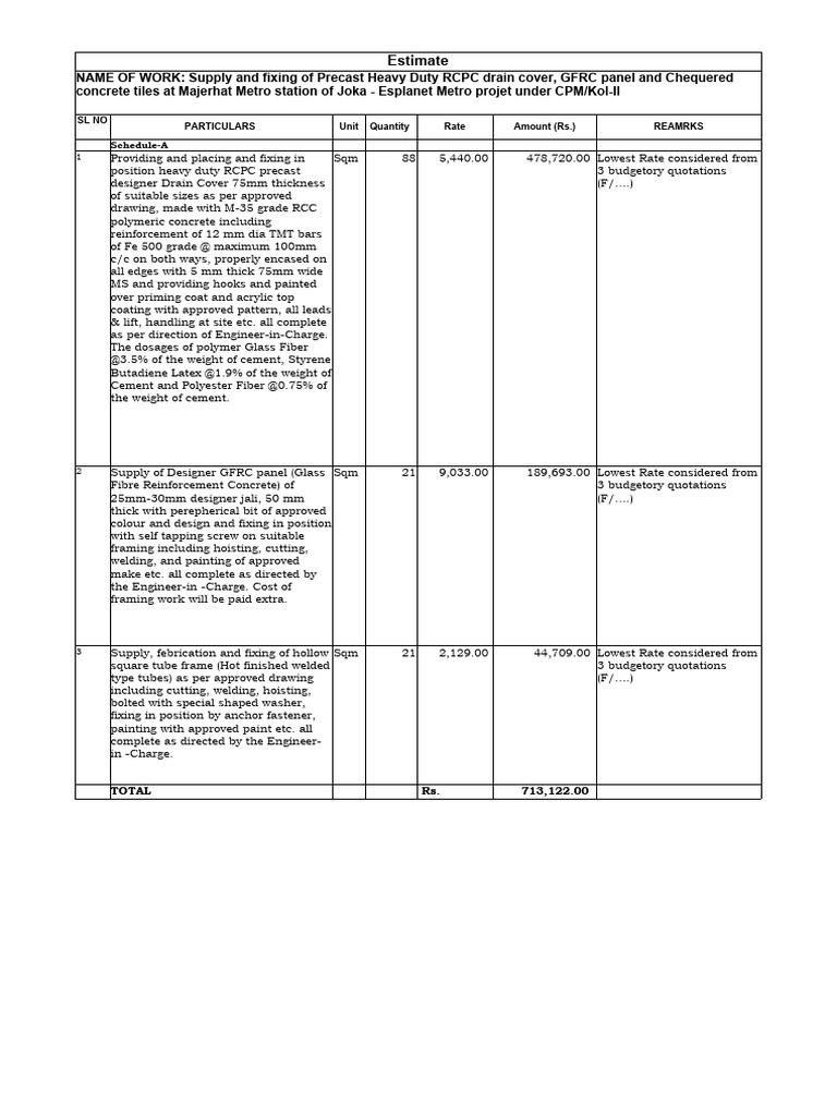 Precast RCPC Drain Cover Estimate | PDF | Concrete | Fibers