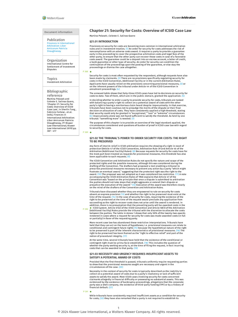 ICSID Security for Costs Overview | PDF | Arbitration | Burden Of Proof ...