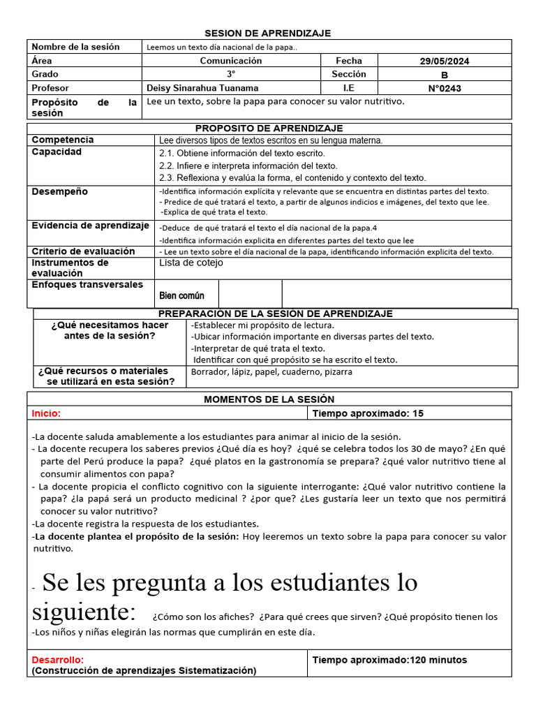 29 de Mayo - C-Leemos Un Texto El Día Nacional de La Papa | PDF ...
