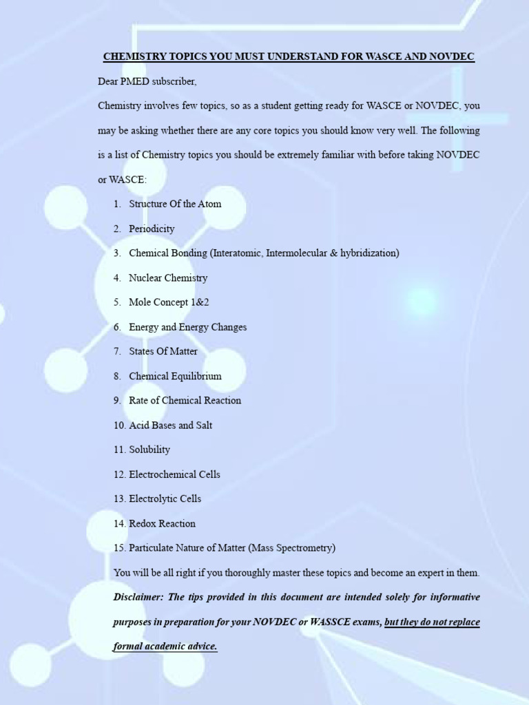 Key Chemistry Topics for WASCE/NOVDEC | PDF