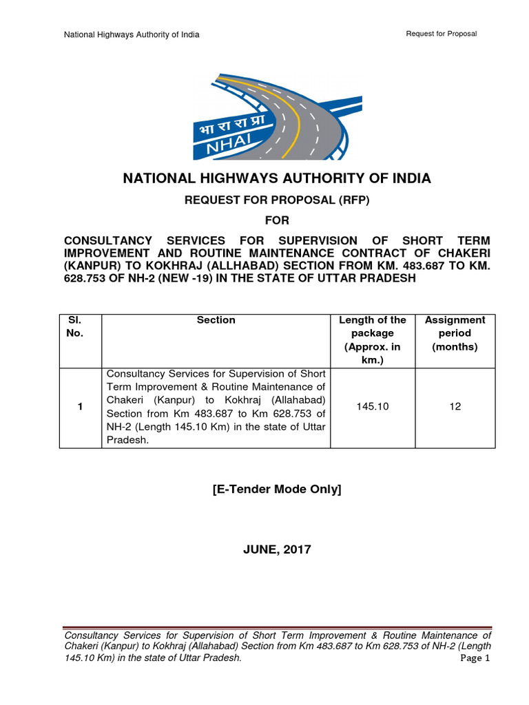 RFP for NH-2 Maintenance Consultancy | PDF | Request For Proposal ...