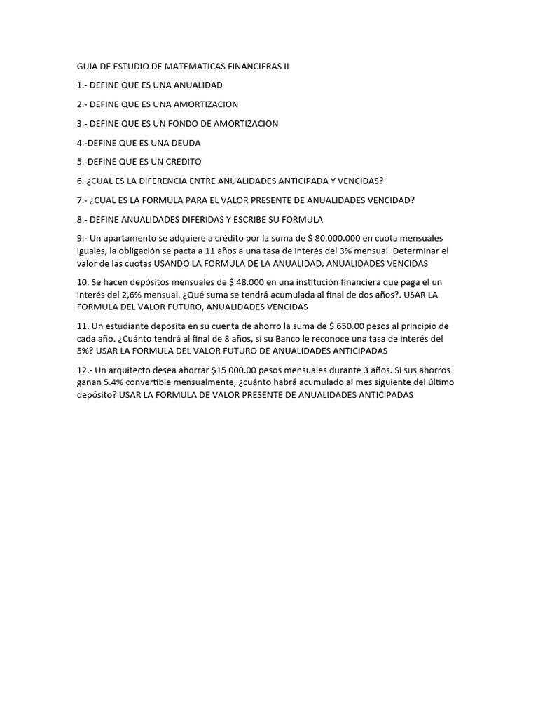 Guia de Estudio de Matematicas Financieras II | PDF | Finanzas y dinero