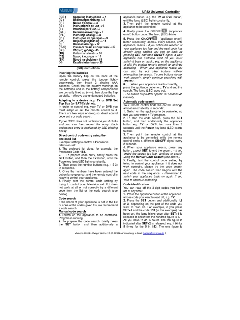 Manual Ur82 | PDF | Remote Control | Television Technology