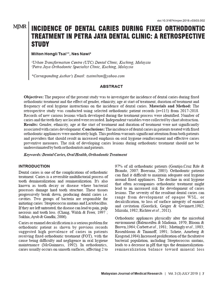Incidence of Dental Caries During Fixed | PDF | Orthodontics | Human Tooth