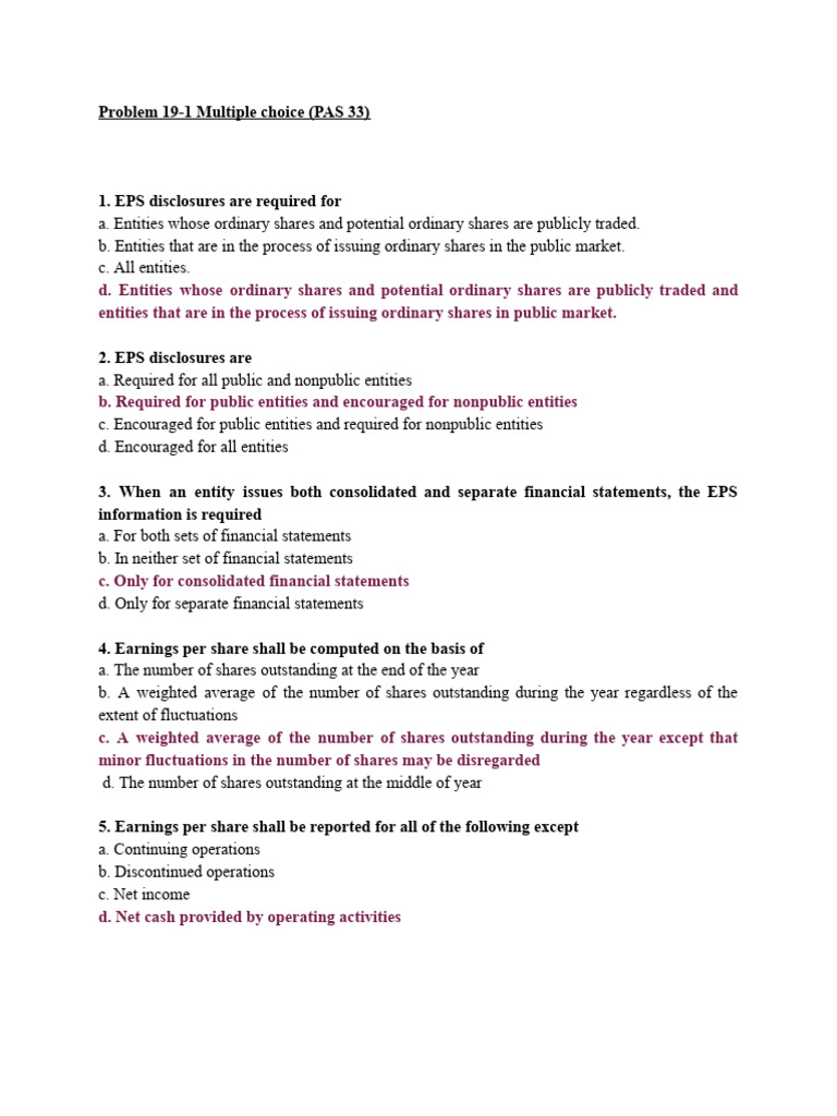 EPS Disclosure Requirements and Computation | PDF | Earnings Per Share ...