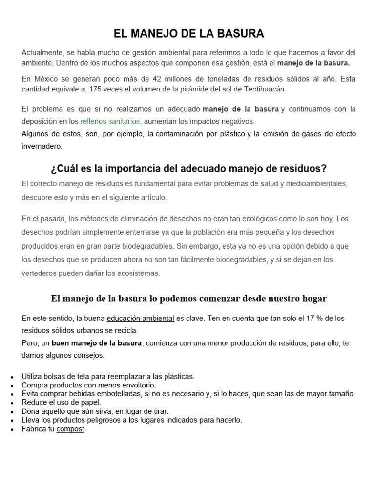 Manejo de Basura: Claves y Beneficios | PDF | Residuos | Reciclaje