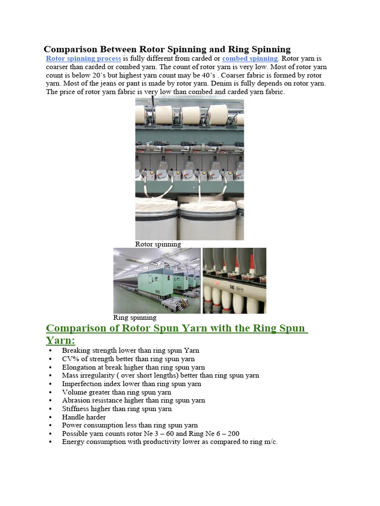 Comparison Between Rotor Spinning and Ring Spinning | PDF