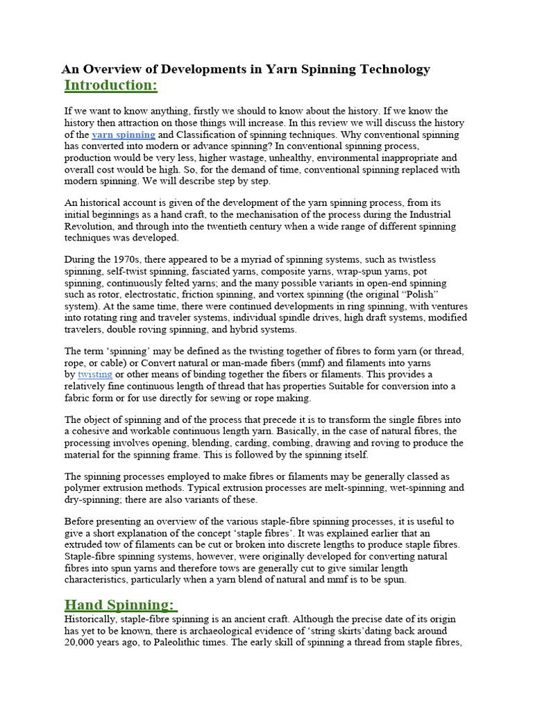 Advances in Yarn Spinning Technology | PDF | Spinning (Textiles) | Yarn