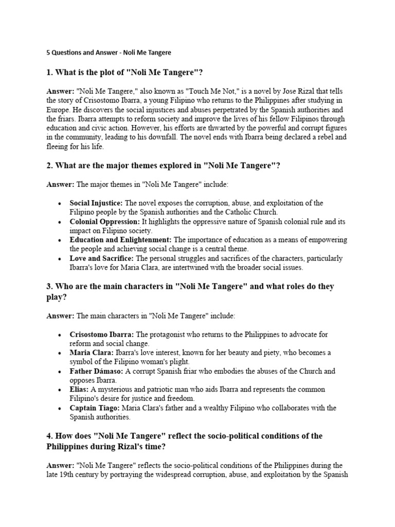 5 Questions and Answer - Noli Me Tangere | PDF | Social Science | History