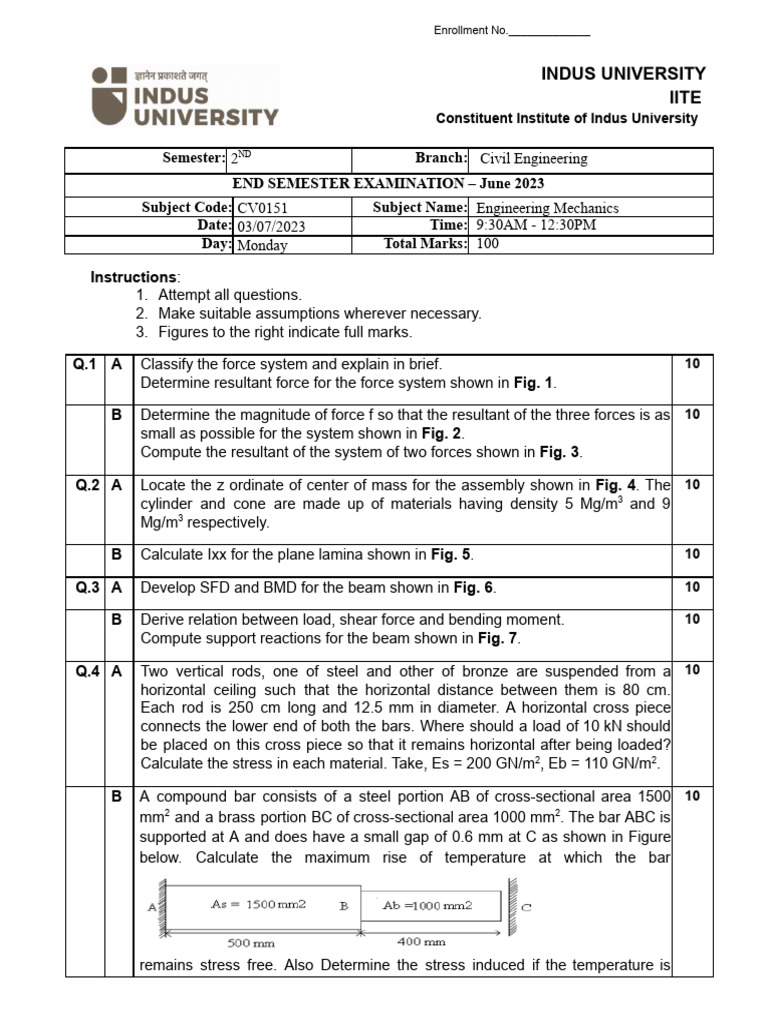 Engineering Mechanics Exam CV0151 | PDF | Deformation (Engineering ...